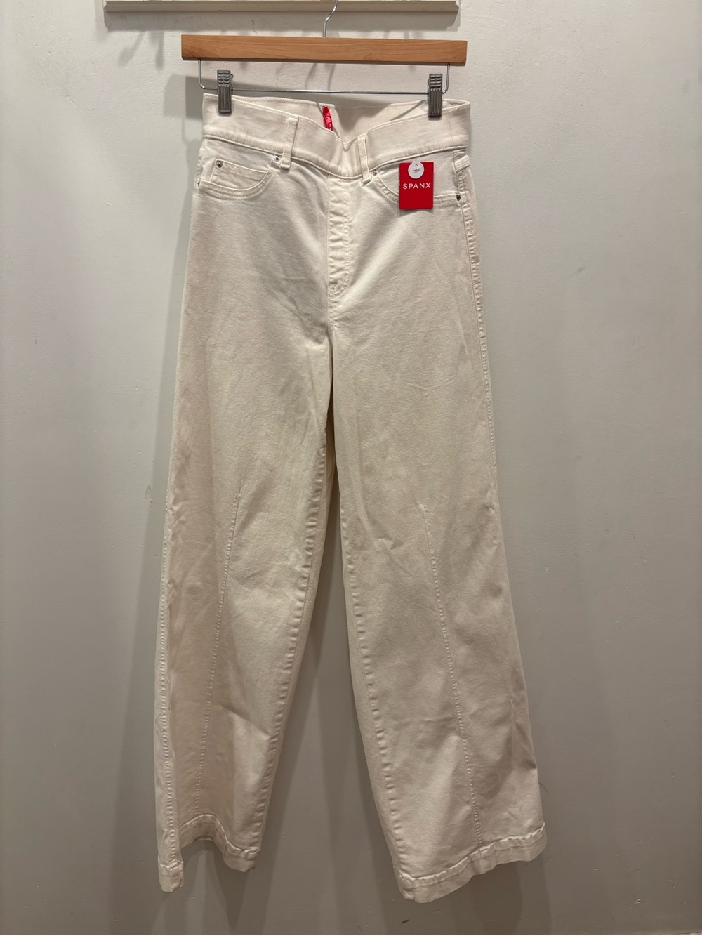 SPANX Cream High-Rise Wide Leg Jeans
